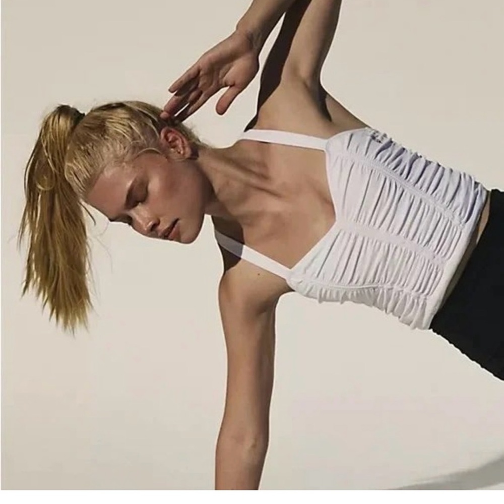 FP Movement by Free People White Good Karma Ruched Corset Crop Tank Top XL NWT